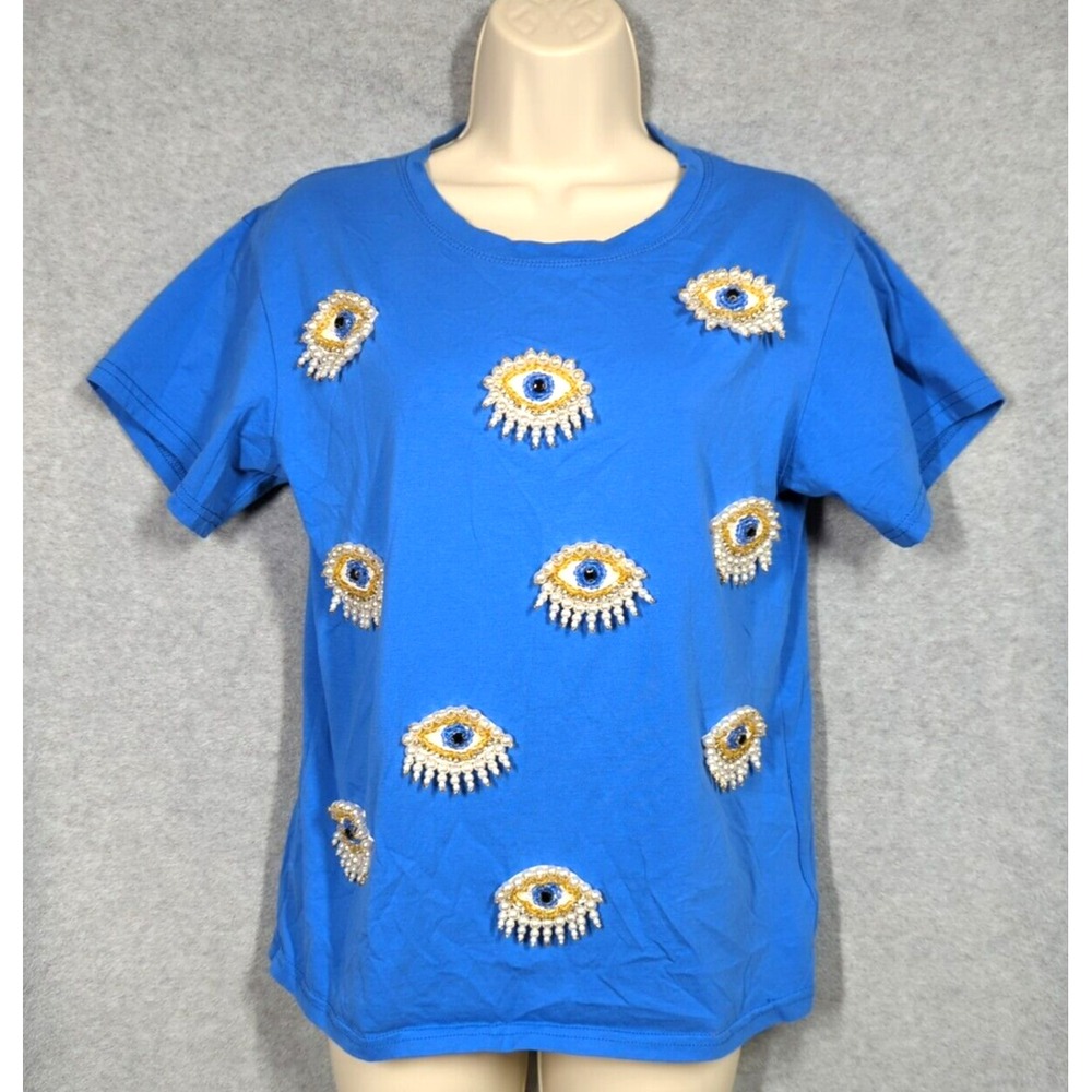 Lizette Collection Evil Eye Tee Women S Royal Blue Pearls Boho Free Spirit